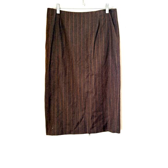 Audrey Talbott Carmel Brown Wool Cashmere Skirt Size 6 Back Zip Pinstripe - Picture 1 of 7